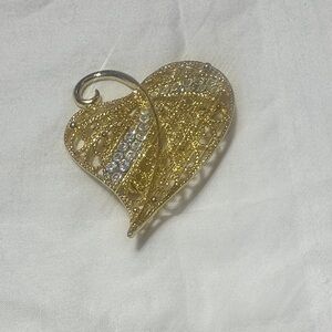 Elegant Gold and Silver Heart Brooch